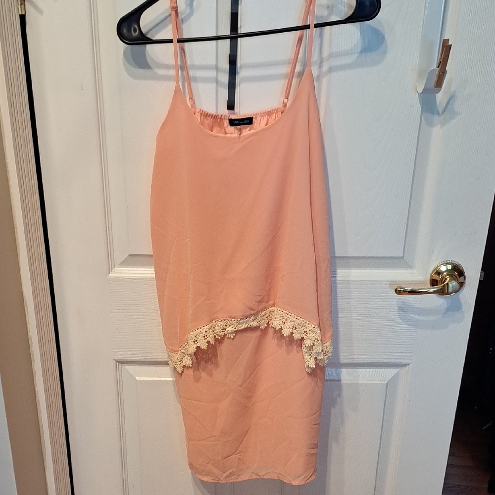 Peach Lace Trim Slip Dress